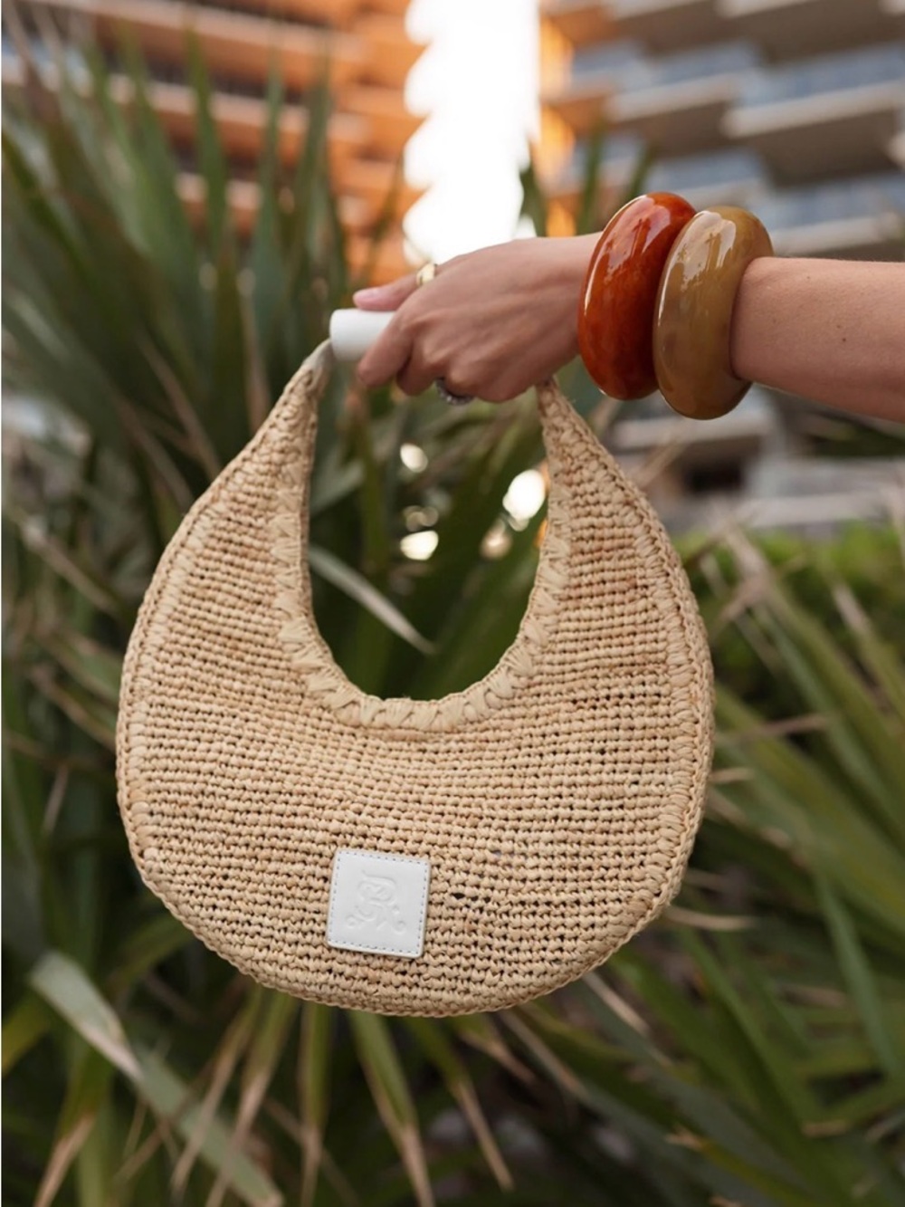 $395 STAUD for St. Regis Chic Moon Tote Bag Natural/Paper NWT - Picture 4 of 16